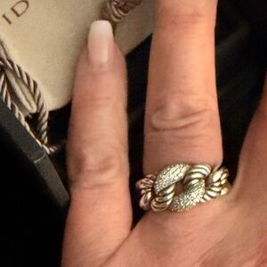 David Yurman Silver Pavé Cable-Link Ring diamond